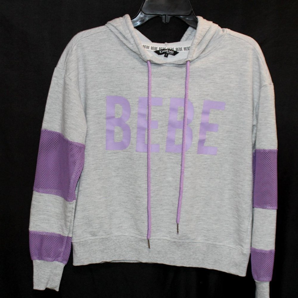 Bebe Sport Lavender and Gray Long Sleeve Mesh Trimmed Hoodie